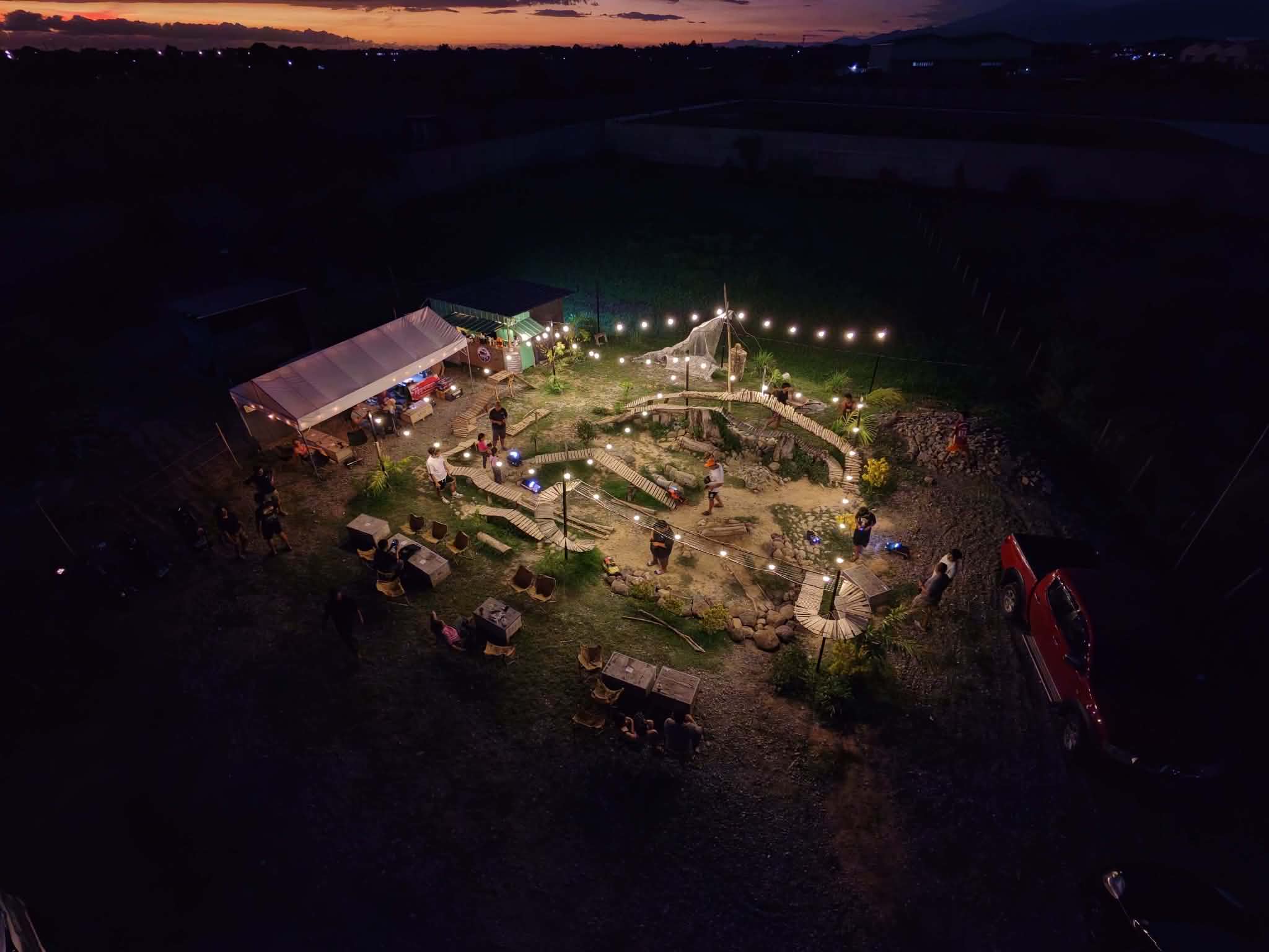 Aerial sunset view of Mudace RC Park crawler course Urdaneta