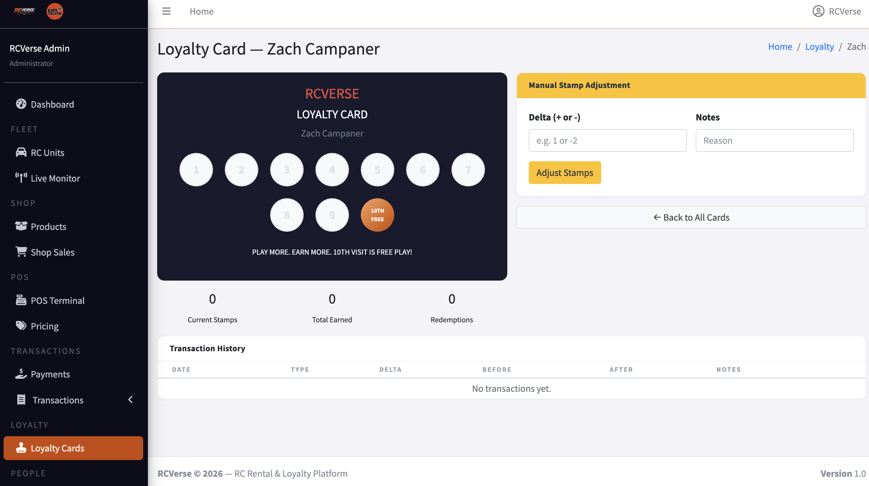 RCVerse Loyalty Card